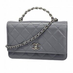 CHANEL Authentic Gray Leather Wallet